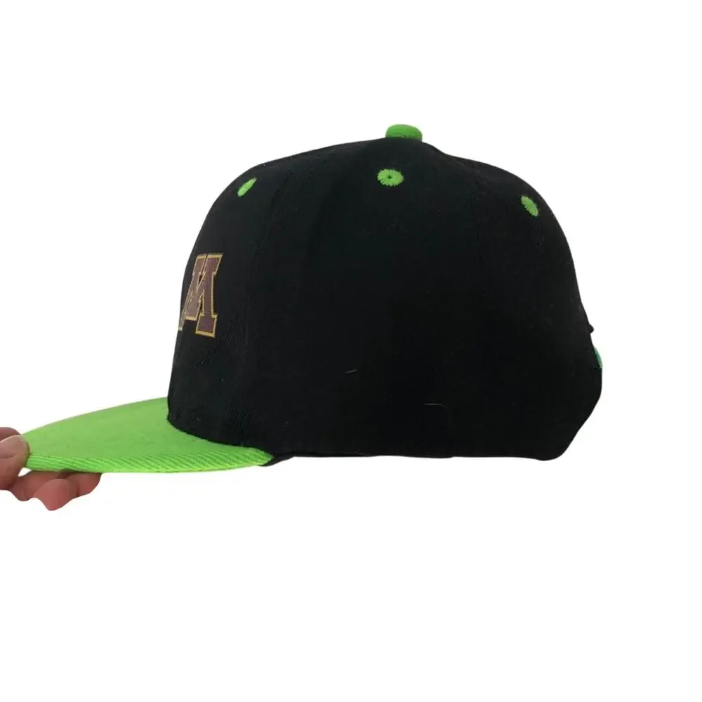 Minnesota Golden Gophers Snapback Hat Black Green Brim M Emblem Cap Bright
